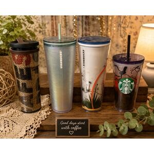 Starbucks Tumbler Lot of 4 Reusable Travel Coffee Cups Holiday Halloween w/straw
